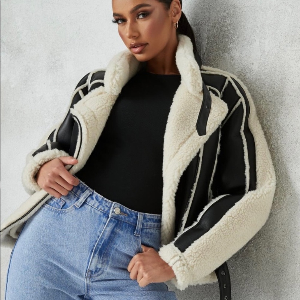 Missguided Premium Borg Belted Aviator Jacket
